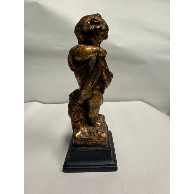 Borghese Vintage Borghese Gold-Tone Cherub Statue on Black Base For Sale - Image 4 of 8