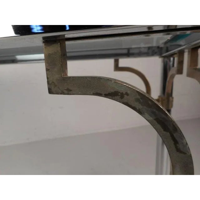 Silver Maison Jansen Style Mid-Century Modern Chrome & Brass Console Table For Sale - Image 8 of 8