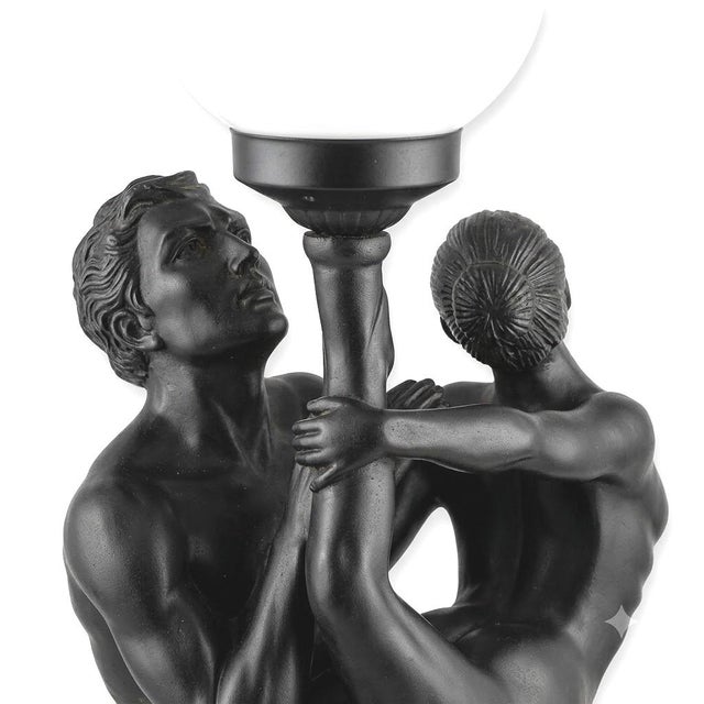 1970s 1970s Sculptural Black Figural Table Lamp With Frosted White Globe For Sale - Image 5 of 11