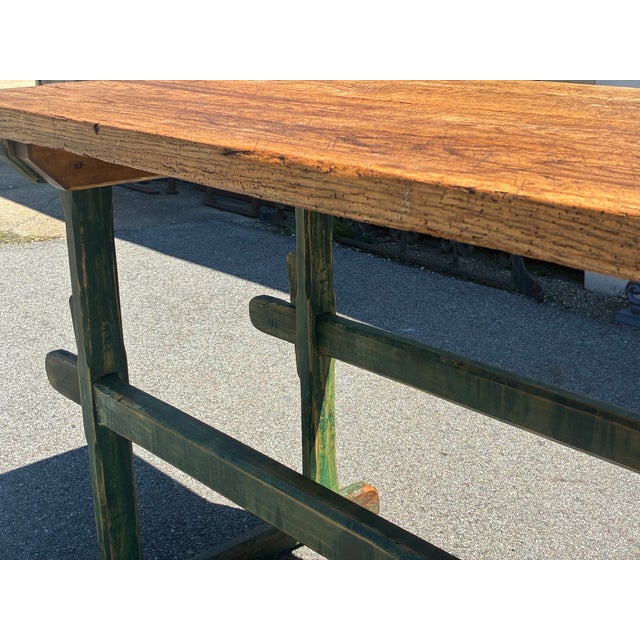 Wood Pine Double Stretcher Base Work Table For Sale - Image 7 of 14