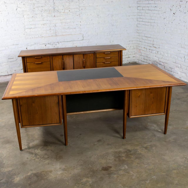 Mid-Century Modern Mid-20th Century MCM Alma Castilian Series Walnut Credenza & Executive Desk W/Leather Work Surface For Sale - Image 3 of 18