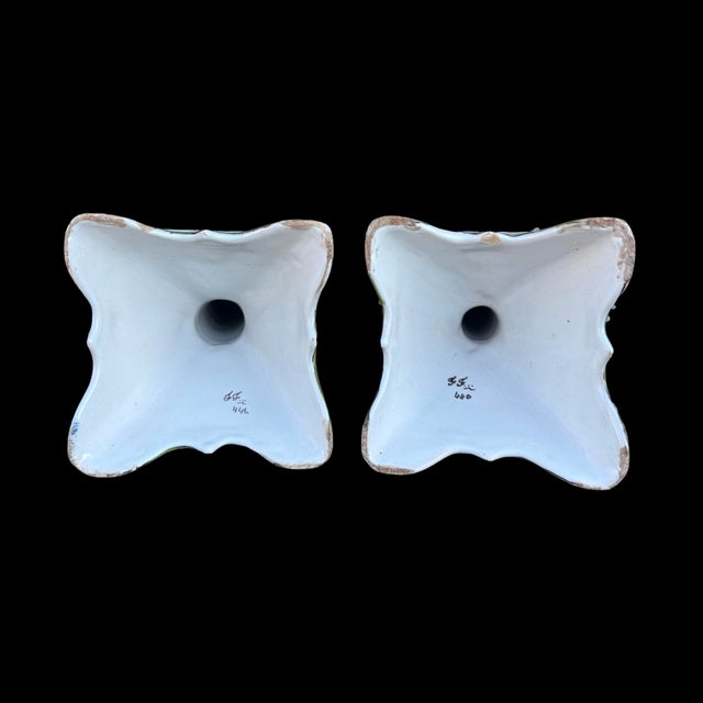 Ceramic Antique French Faience Fourmaintraux Frères Candlestick Holders - Pair For Sale - Image 7 of 8