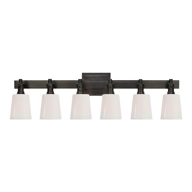 Thomas O'Brien for Visual Comfort Signature Bryant Six-Light Linear Bath Sconce in Bronze with White Glass For Sale