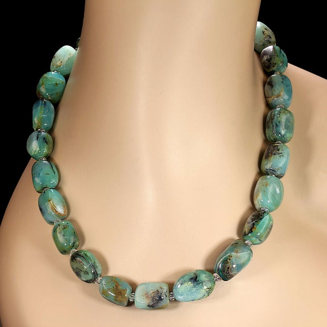 Ajd 19 Inch Blue-Green Peruvian Opal Nugget Necklace For Sale - Image 4 of 5