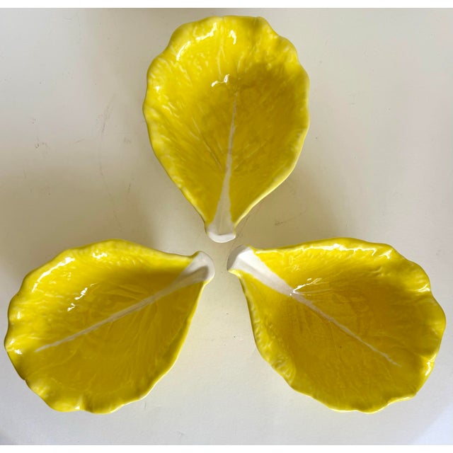 1960s Secla Portuguese Yellow Majolica Cabbage Leaf Bowls – Set of 3 For Sale - Image 11 of 11