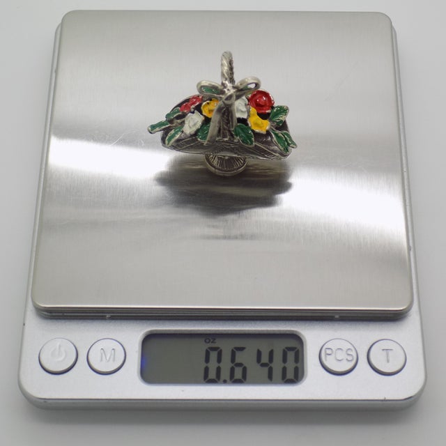 Vintage Italian Handmade Genuine Silver Flower Basket Dollhouse Miniature, Painted, 1980s For Sale - Image 10 of 11