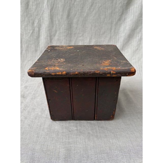 Brown Distressed Antique Wood Stool For Sale - Image 8 of 12