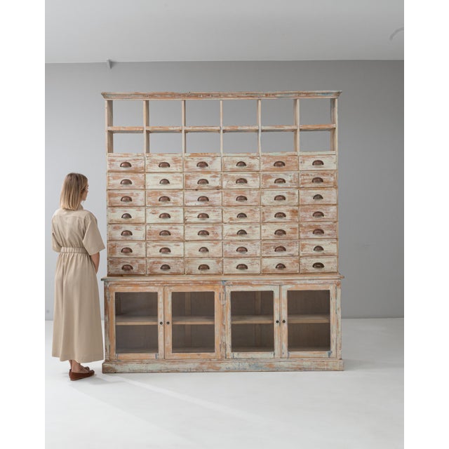 Mid 20th Century French Wood Patinated Apothecary Cabinet with Glass Doors For Sale - Image 18 of 18