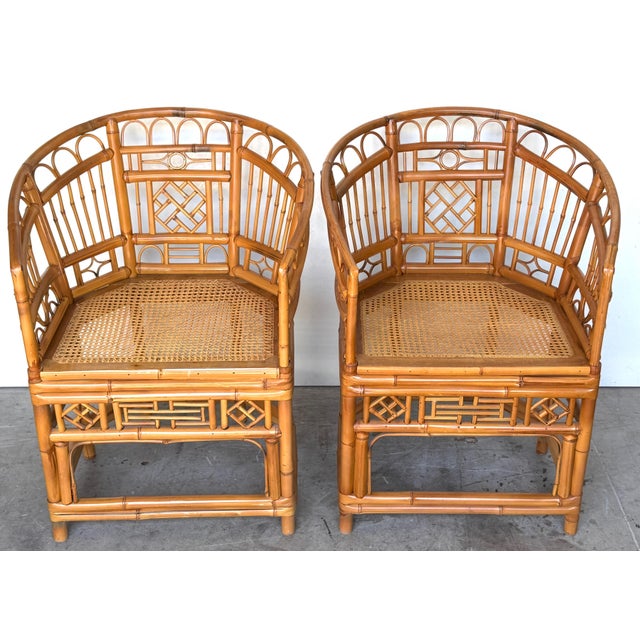 Brown Pair of Brighton Pavilion Revival Bamboo, Rattan and Caned Armchairs, Circa 1970 For Sale - Image 8 of 14