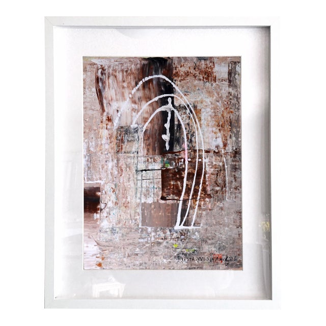 Fiesta. XVI White Framed Surreal Brown Painiting For Sale