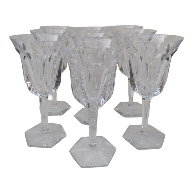 Large Baccarat Crystal Glasses in Malmaison Pattern, 1970s, Set of 9 For Sale