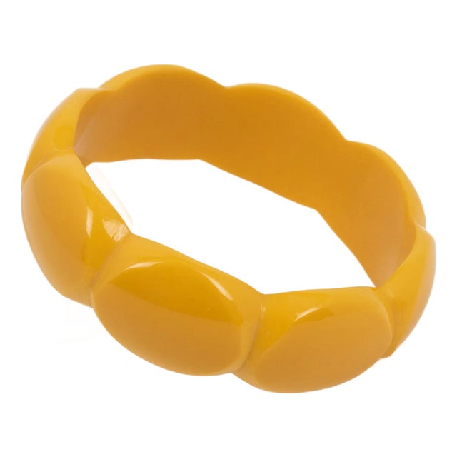 Bakelite Carved Bracelet Bangle Yellow Creamed Corn For Sale