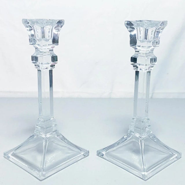 1980s Crystal Glass Candleholders - a Pair For Sale - Image 4 of 4