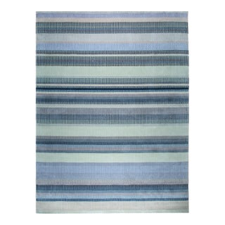 10x14 Jade Sophisticated Multicolor Mauve Striped Handmade Wool Carpet Rug For Sale