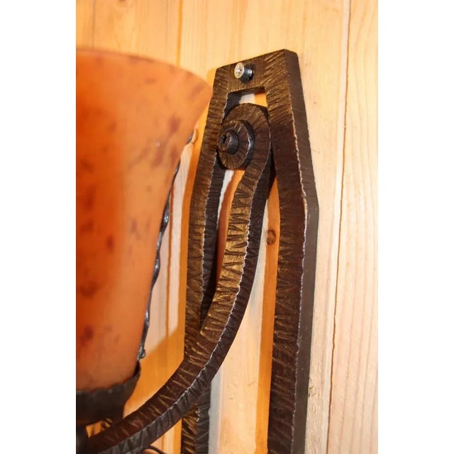 Vintage Art Deco Wall Lights in Wrought Iron, 1930s, Set of 2 For Sale - Image 7 of 8