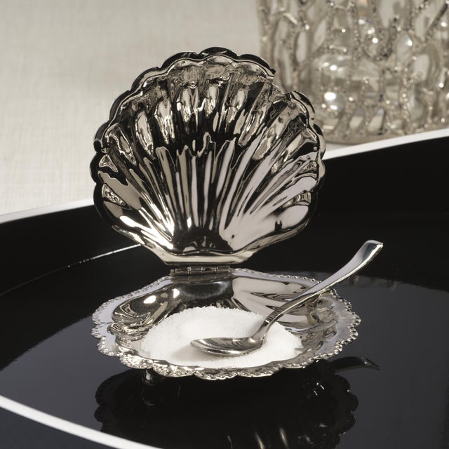 Cap Ferrat Fan Shell Lidded Bowl with Spoon, Nickel For Sale In Los Angeles - Image 6 of 8