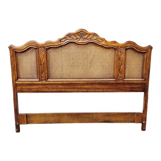 Vintage Drexel Heritage Cabernet Classics Woven Cane and Wood French Provincial Queen Sized Headboard For Sale