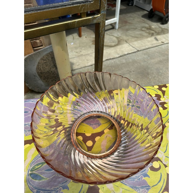 1970s Pink Glass Punch Bowl With Silver Stand For Sale - Image 4 of 12