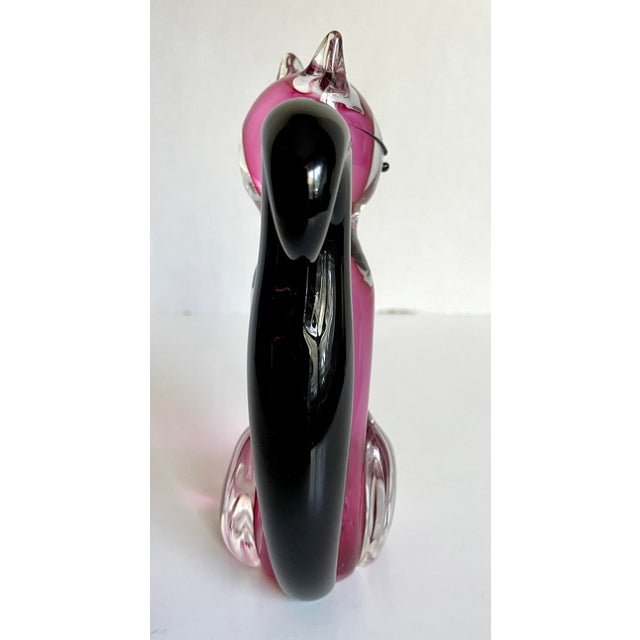 Pink Italian Venetian Murano Art Glass Pink and Black Cat For Sale - Image 8 of 10