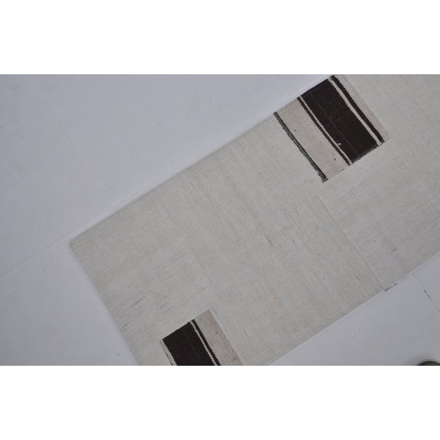 1950s White and Blach Turkish Kilim Runner For Sale - Image 9 of 10
