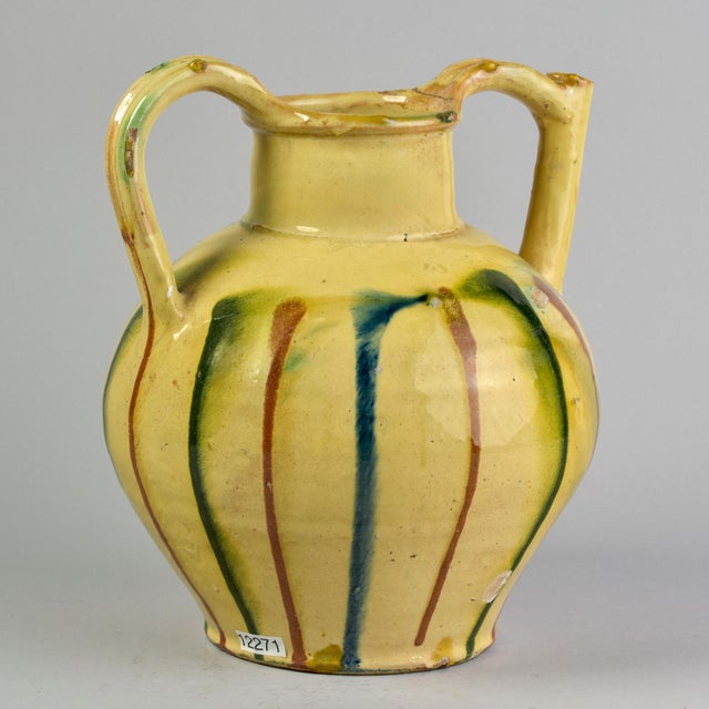Ceramic Early 20th Century Striped French Ceramic Pot With Spout Handle For Sale - Image 7 of 11