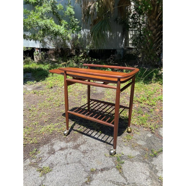 Arthur Umanoff Mid Century Modern Drop-Leaf Rolling Bar and Service Cart | in the Style of Arthur Umanoff For Sale - Image 4 of 12