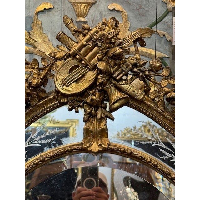 French 19th C. French Louis XV Giltwood Mirror With Etched Border Panels For Sale - Image 3 of 8
