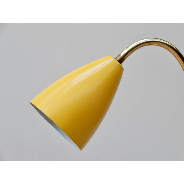 Mid-Century Adjustable Brass Table Lamp and Vide Poche with a Yellow Metal Shade For Sale - Image 4 of 9