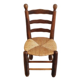 French Chair in Oak & Straw in the style of Charles Dudouyt, 1940s For Sale