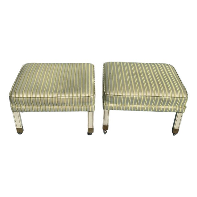 1960s Vintage Mid Century Ottomans on Brass Casters, Set of 2 For Sale