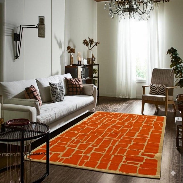 6x8 Yellow Flat Weave Wool Brickwork Motif Geometric Modern Carpet Rug For Sale In New York - Image 6 of 7