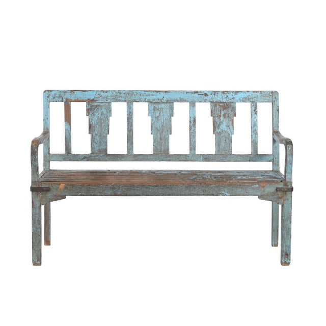 English Vintage Anglo-Indian Painted Teakwood Garden Bench, Mid-Century For Sale - Image 3 of 4