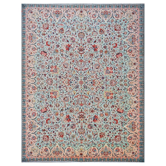 Antique Persian Tabriz Emad Wool 9X12 Red, Mint Green & Pink Handmade Area Rug #9902603 For Sale