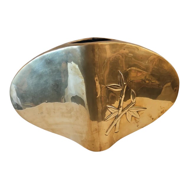 1980s Solid Brass Vase With Bamboo Design For Sale