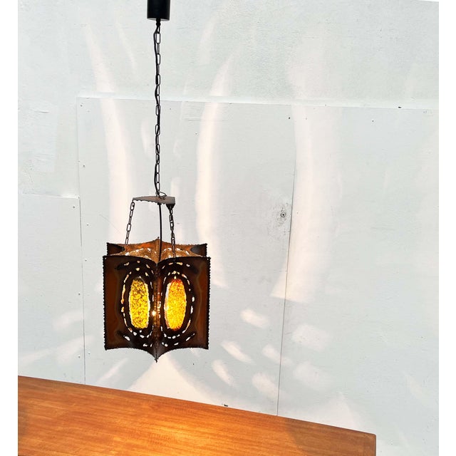 Mid-Century Modern Brutalist French Copper and Glass Pendant Lamp from Accolay, 1960s For Sale - Image 6 of 18