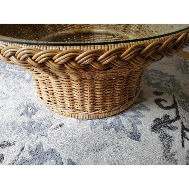 Mid 20th Century Vintage Wicker Works Braided Rattan Round Coffee Table ...