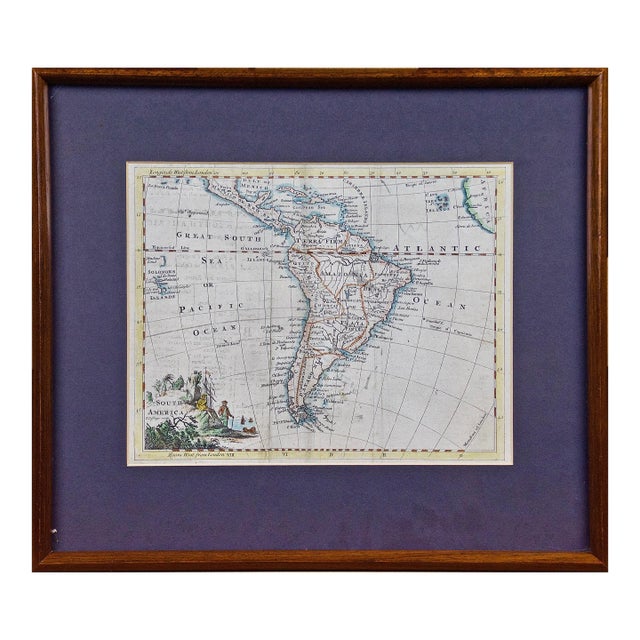 A Hand Colored 18th Century Framed Map of South America by Thomas Jefferys, 1750 For Sale