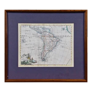 A Hand Colored 18th Century Framed Map of South America by Thomas Jefferys, 1750