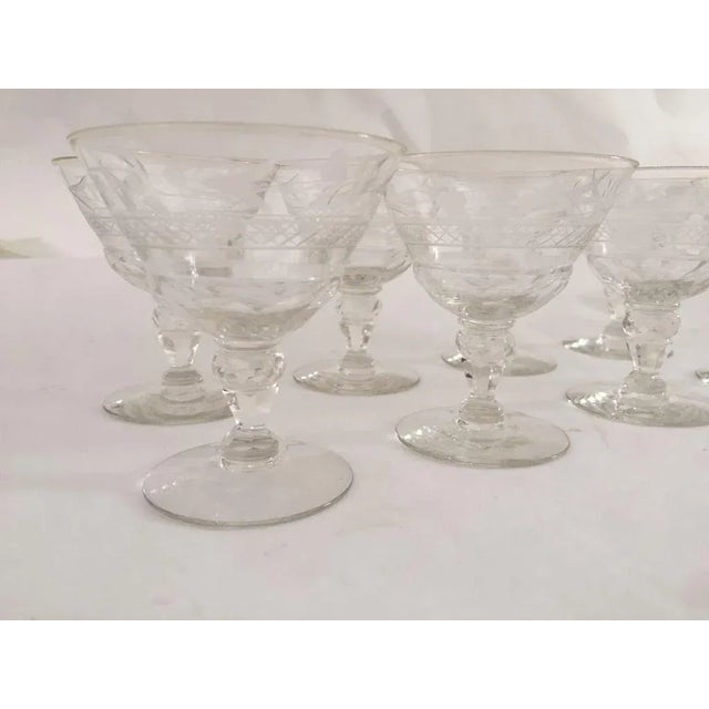 Vintage Etched Clear Cut Sherry Glasses - Set of 8 For Sale - Image 4 of 6