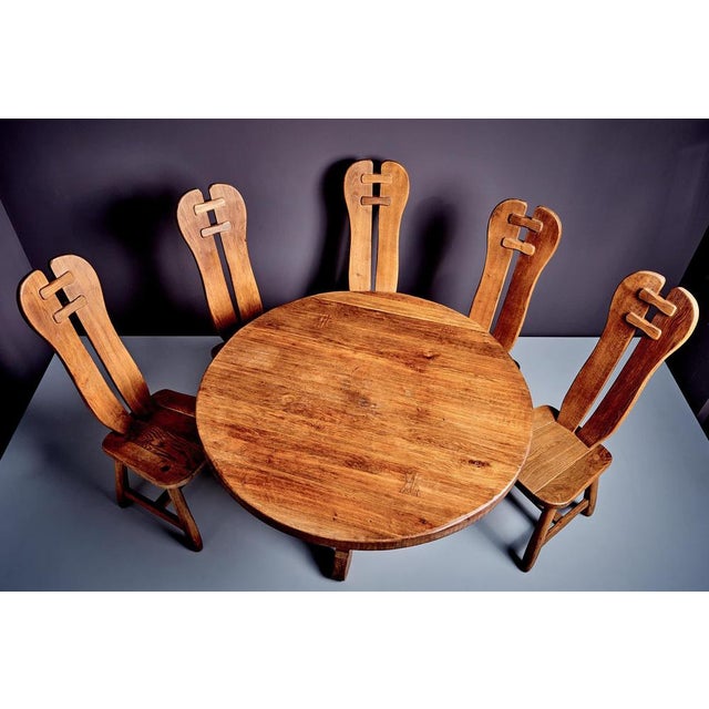 Brutalist Oak Dining Table and Chairs, 1970s, Set of 6 For Sale - Image 4 of 18