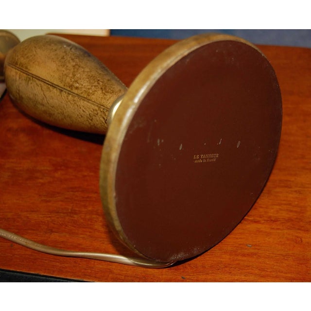 Golden Brass & Leather Lamp from Le Tanneur, 1970s For Sale - Image 6 of 7