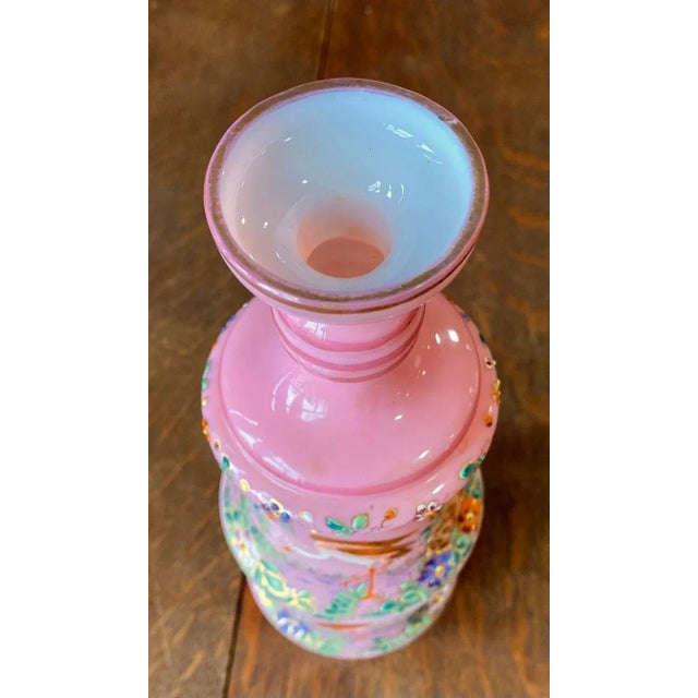 Late 19th Century Antique Moser Bohemian Pink Opaline Enameled Bedside Carafe For Sale - Image 5 of 11
