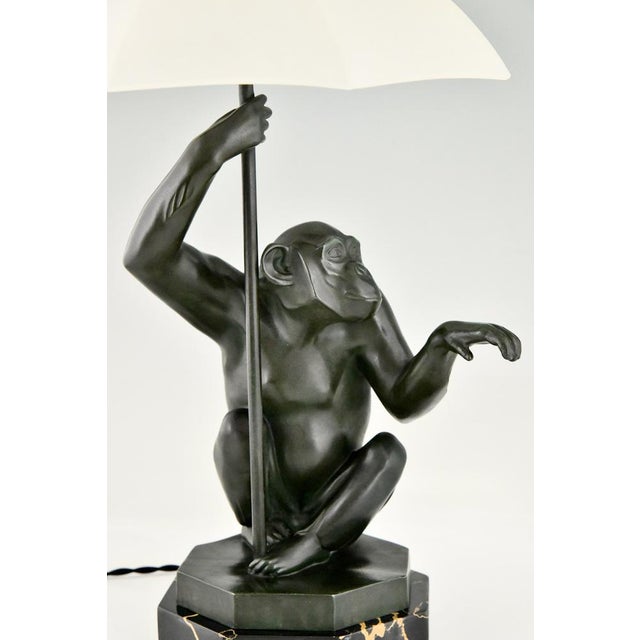 Black Art Deco Monkey with Umbrella Lamp by Max Le Verrier, 1927 For Sale - Image 8 of 13