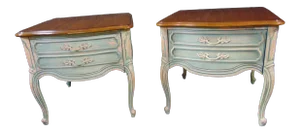 Louis XV Style Cherry Paint Distressed Side Tables - a Pair