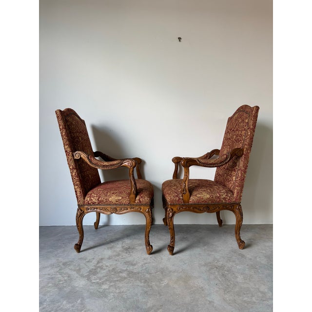 Pair of Vintage French Provincial Louis XV–Style Armchairs by Hickory, Nc/ Sold For Sale - Image 11 of 12