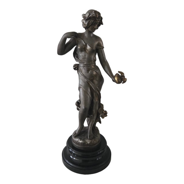 Antique Julian Causse (French, 1869-1914) Pervenche Spelter Sculpture Signed For Sale