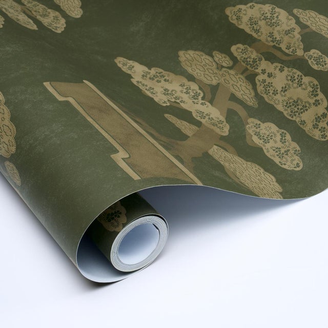 Schumacher Schumacher Bonsai Tree Wallcovering In Olive For Sale - Image 4 of 5