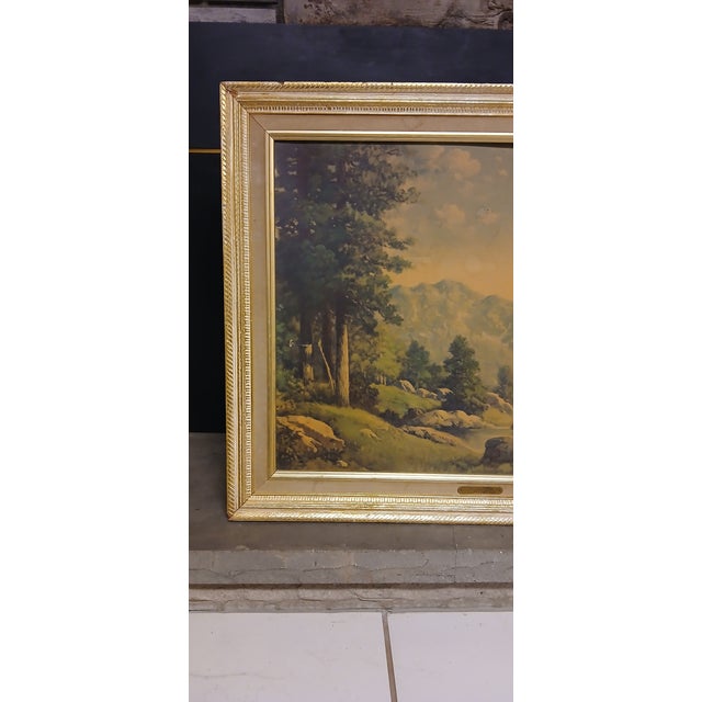 The Tetons by R. Wood – Vintage Framed Landscape Oil Painting – Classic Mountain Scene For Sale - Image 4 of 12