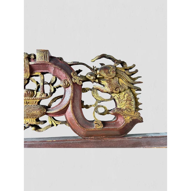 Cinnamon Antique Chinese Carved and Painted Mirror For Sale - Image 8 of 12