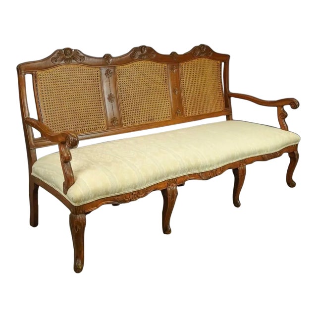 French Louis XV Style Walnut Caned Settee or Sofa For Sale